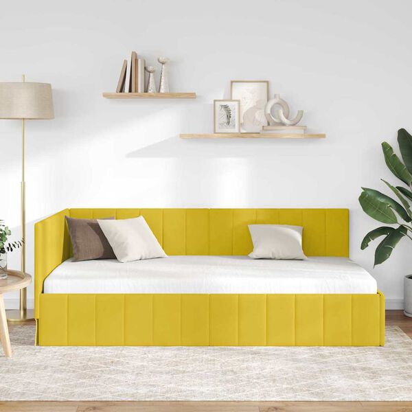 vidaXL Corner Bed Frame with Headboard Yellow 100 cm x 200 cm Velvet