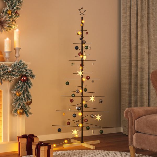 vidaXL Metal Christmas Tree with Wooden Base Black 180 cm