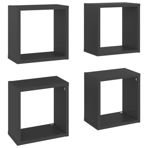 vidaXL Wall Cube Shelves 4 pcs Grey 26x15x26 cm