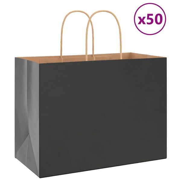 vidaXL Paper Bags 50 pcs with Handles Black 32x17x25 cm
