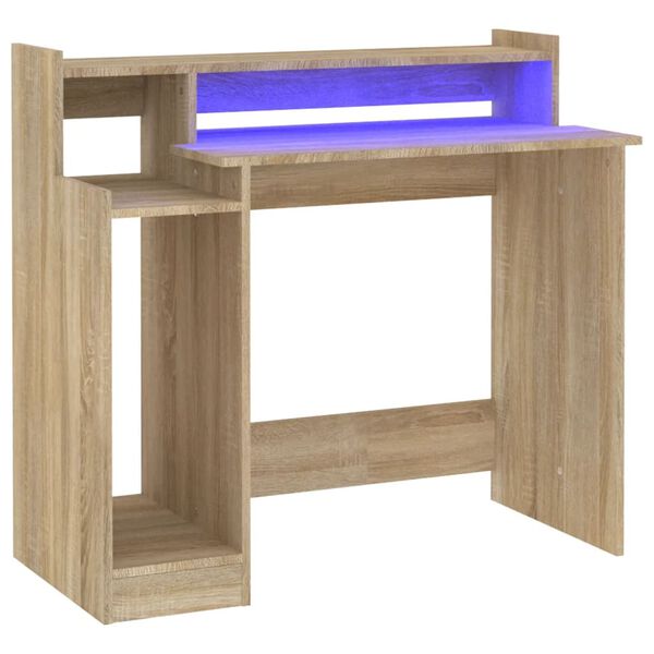 vidaXL Desk with LED Lights Sonoma Oak 97x45x90 cm Engineered Wood