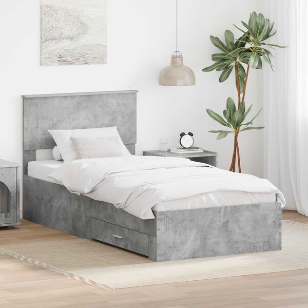 vidaXL Bed Frame Concrete Grey and Silver 75 x 190 cm Engineered Wood