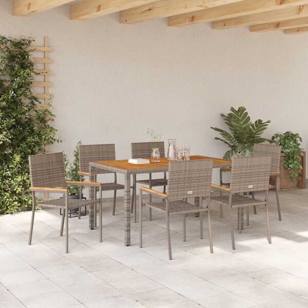 vidaXL Garden Dining Set 7 pcs Grey Poly Rattan