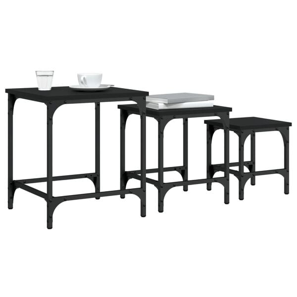 vidaXL Nesting Coffee Tables 3 pcs Black Engineered Wood