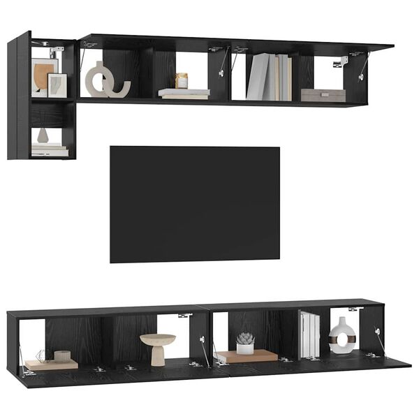 vidaXL TV Cabinet Set Wall-mounted 5 pcs Black Oak Engineered Wood