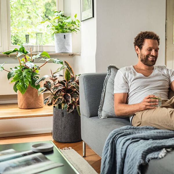 LECHUZA Planter TRENDCOVER 32 Felt ALL-IN-ONE Dark Grey