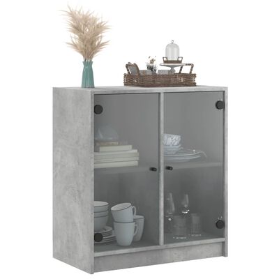 vidaXL Side Cabinet with Glass Doors Concrete Grey 68x37x75.5 cm