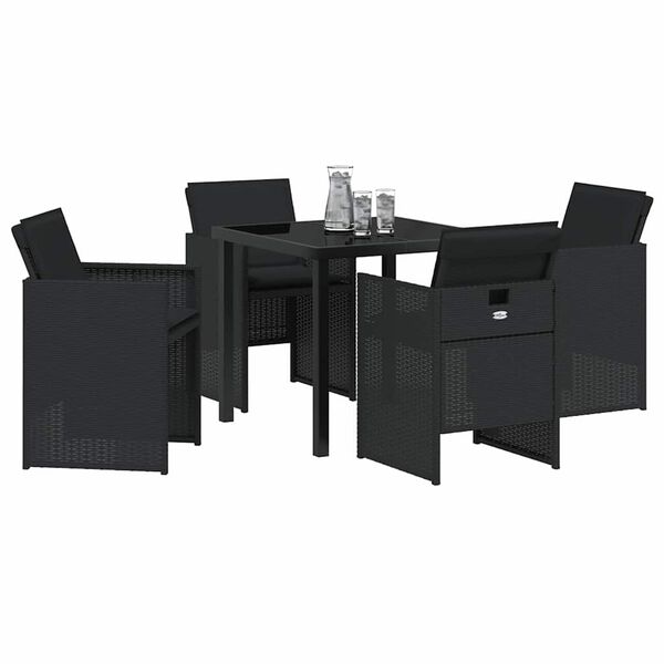 vidaXL Garden Dining Set 5 pcs Black Poly Rattan