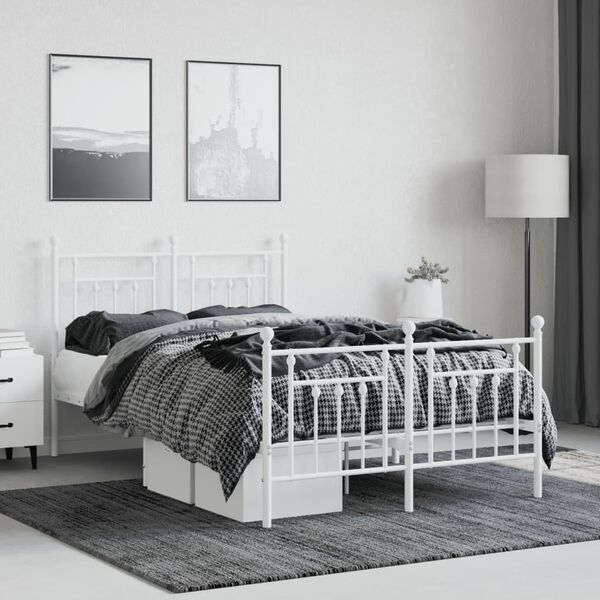 vidaXL Metal Bed Frame without Mattress with Footboard White 120x200cm