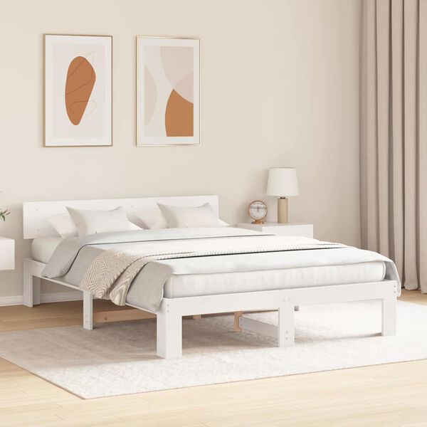vidaXL Bed Frame with Headboard White 160 x 200 cm Solid Pine Wood