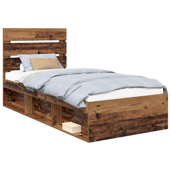 vidaXL Bed Frame with Headboard Old Wood 100 x 200 cm Solid Pine Wood