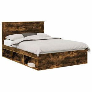 vidaXL Bed Frame Smoked Oak 160 x 200 cm Solid Pine Wood