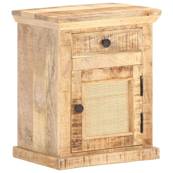vidaXL Bed Cabinet 40x30x50 cm Solid Mango Wood and Natural Cane