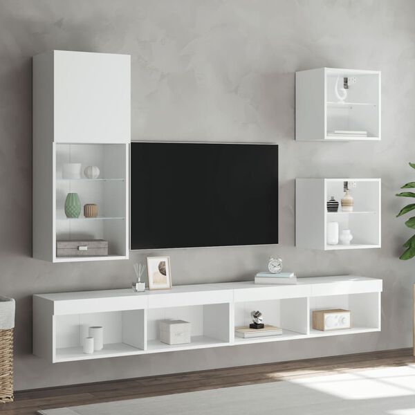 vidaXL 5 Piece TV Wall Units with LED White Engineered Wood
