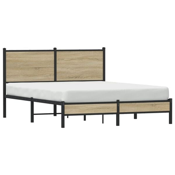 vidaXL Metal Bed Frame without Mattress Sonoma Oak 140x190 cm