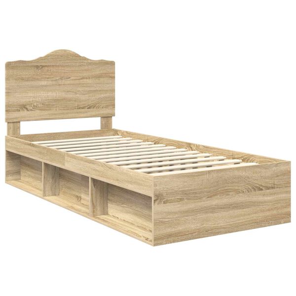 vidaXL Bed Frame with Headboard Sonoma 100 x 200 cm Solid Pine Wood