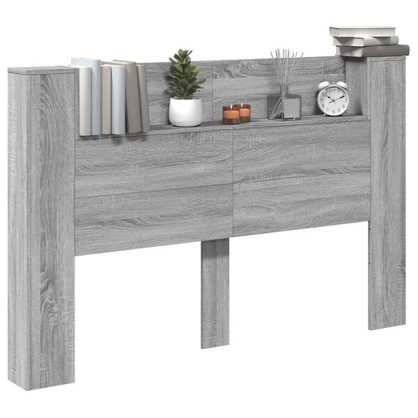 vidaXL Headboard Cabinet with LED Grey Sonoma 160 x 16.5 x 103.5 cm