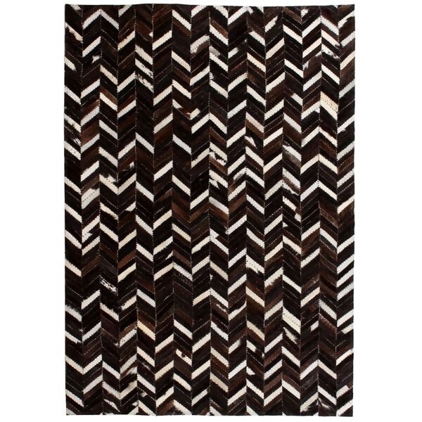 vidaXL Rug Genuine Leather Patchwork 80x150 cm Chevron Black/White