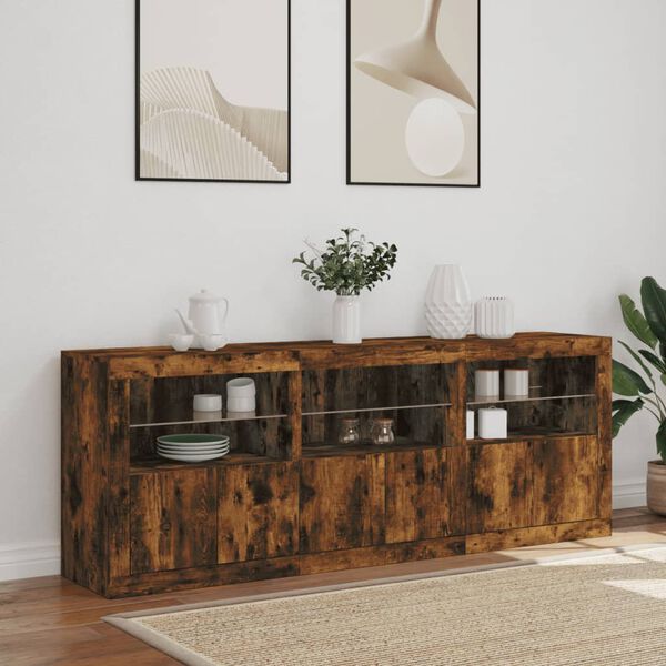 vidaXL Sideboard with LED Lights Smoked Oak 181.5x37x67 cm