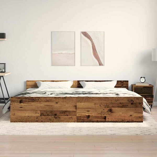vidaXL Bed Frame Old Wood 203 x 203 x 50 cm Engineered Wood