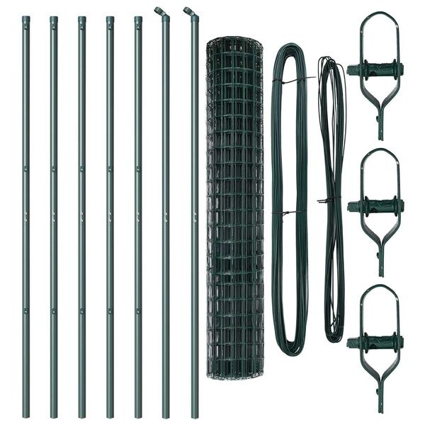 vidaXL Fence with Post Green 1.6 x 10 m Steel and PVC