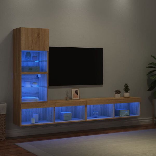 vidaXL 4 Piece TV Wall Units with LED Sonoma Oak Engineered Wood