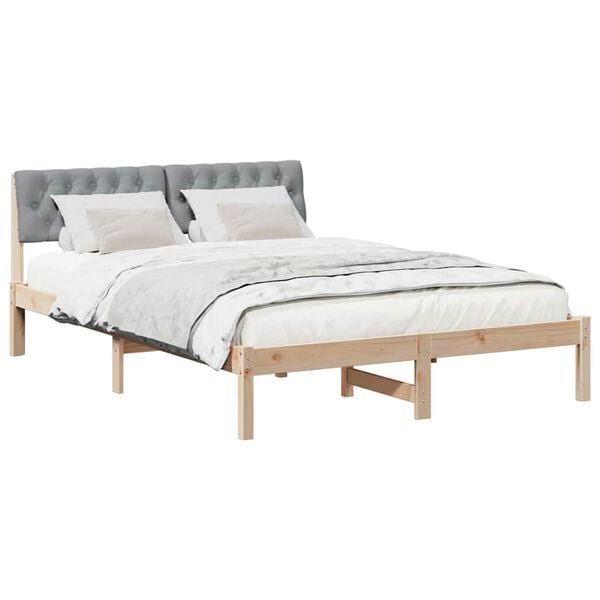 vidaXL Bed frame Brown and light grey 140 x 190 cm Solid pine wood