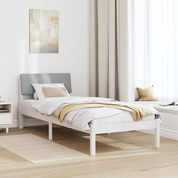 vidaXL Bed frame White and light grey 75 x 190 cm Solid pine wood