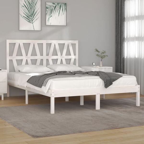 vidaXL Bed Frame without Mattress White Solid Wood Small Double
