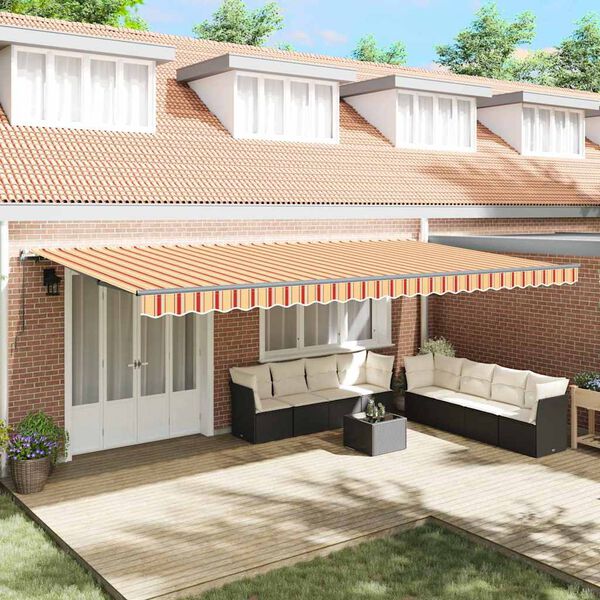 vidaXL Retractable Awning Manual Yellow and Orange 600 x 350 cm