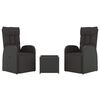 vidaXL 3 Piece Garden Lounge Set Black Poly Rattan&Steel