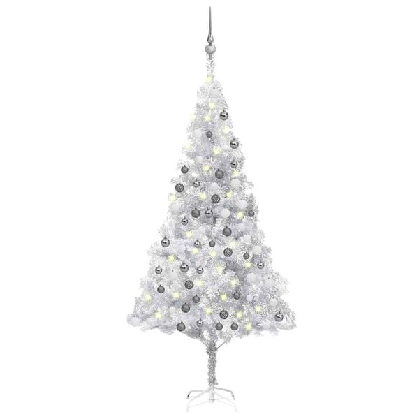 vidaXL Artificial Pre-lit Christmas Tree with Ball Set Silver 180 cm PET