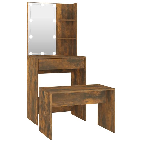 vidaXL Dressing Table Set with LED Smoked Oak Engineered Wood