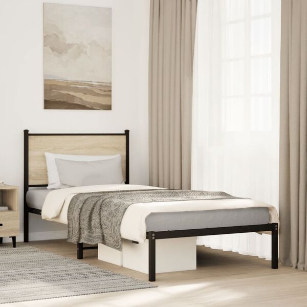 vidaXL Metal Bed Frame without Mattress Sonoma Oak 90x190 cm Single
