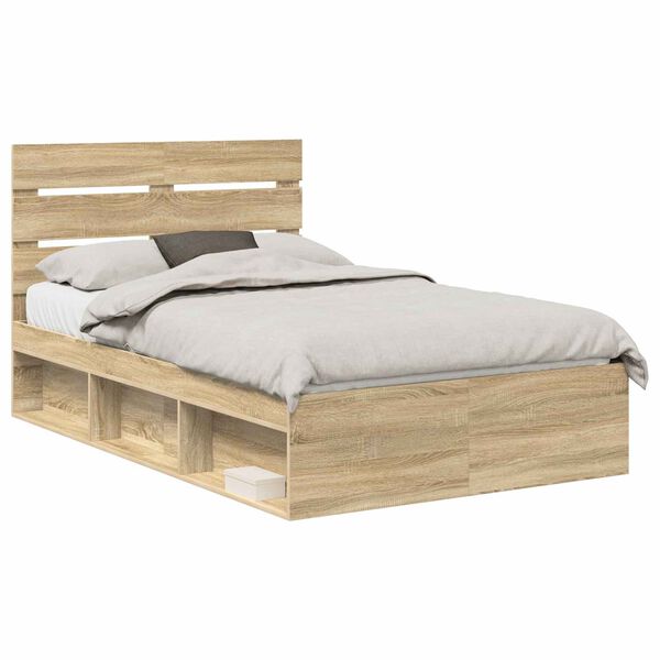 vidaXL Bed Frame with Headboard Sonoma 120 x 200 cm Solid Pine Wood