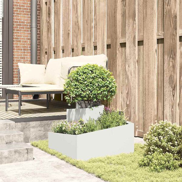 vidaXL Garden Planter White 60 x 60 x 50 cm Cold-rolled Steel