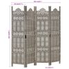 vidaXL Hand carved 4-Panel Room Divider Grey 160x165 cm Solid Mango Wood