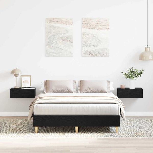 vidaXL Bed Frame Black Oak 193 x 143 x 25 cm Engineered Wood