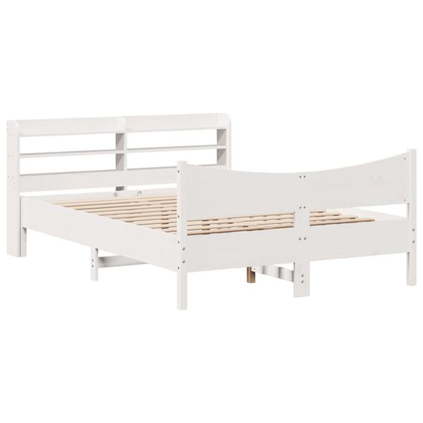 vidaXL Bed Frame with Headboard White 150x200 cm King Size Solid Wood Pine