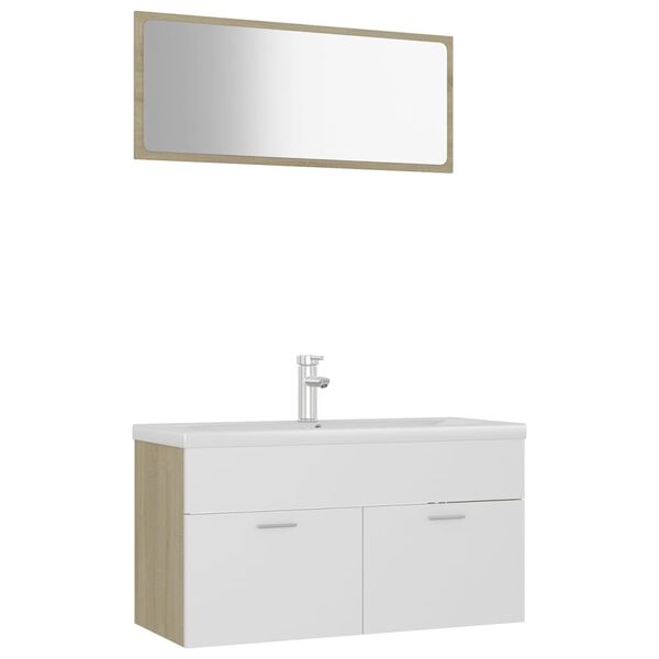 vidaXL Bathroom Furniture Set White and Sonoma Oak Engineered Wood