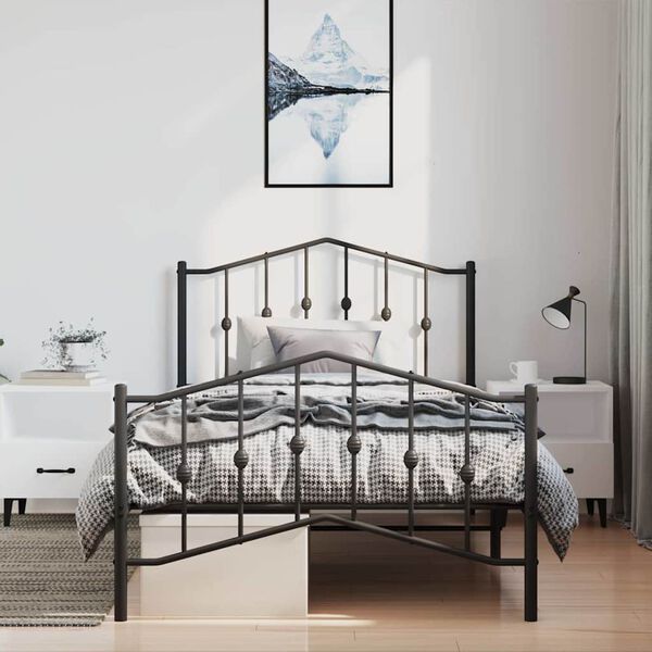 vidaXL Metal Bed Frame without Mattress with Footboard Black 100x200cm
