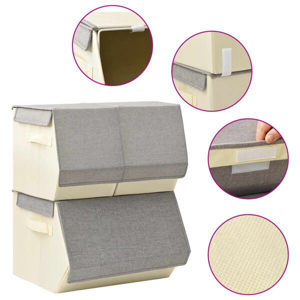 vidaXL Stackable Storage Box Set of 3 Pieces Fabric Grey & Cream