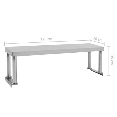 vidaXL Work Table Overshelf 120x30x35 cm Stainless Steel