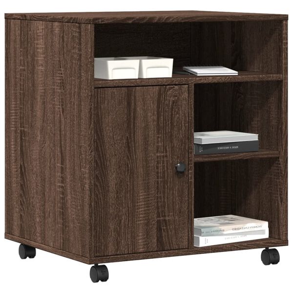 vidaXL Printer Stand with Wheels Brown Oak 60x50x67 cm