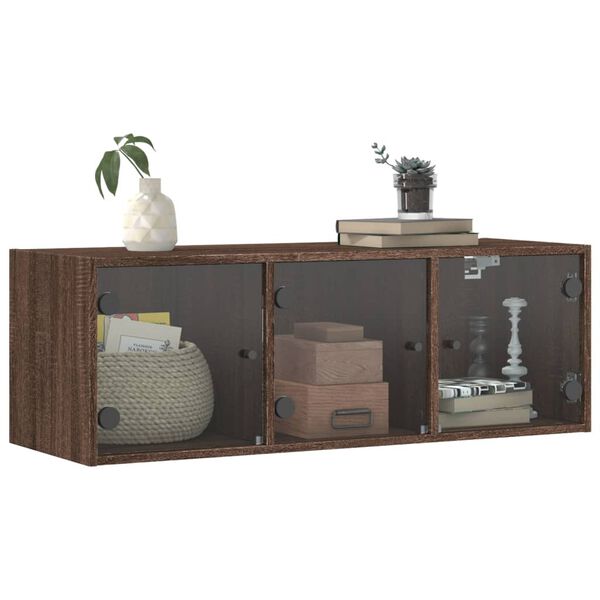 vidaXL Wall Cabinet with Glass Doors Brown Oak 102x37x35 cm
