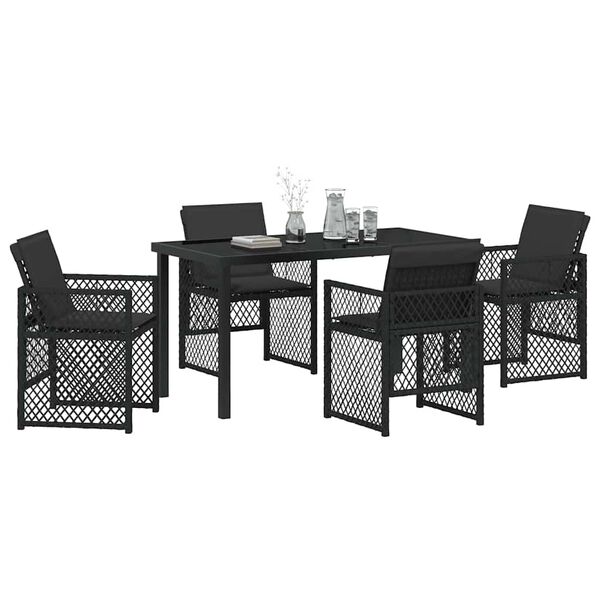 vidaXL Garden Dining Set 5 pcs Black Poly Rattan