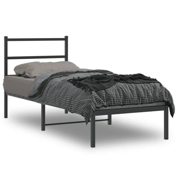 vidaXL Metal Bed Frame without Mattress with Headboard Black 75x190cm