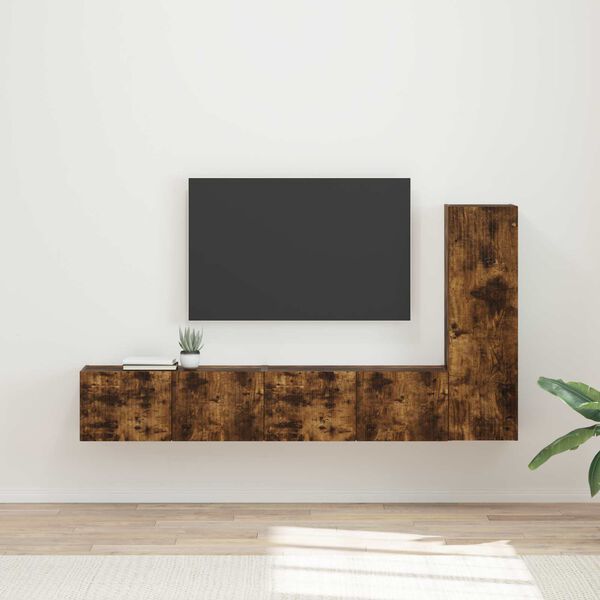 vidaXL TV Cabinet Set Wall-mounted 2 pcs Smoked Oak Engineered Wood