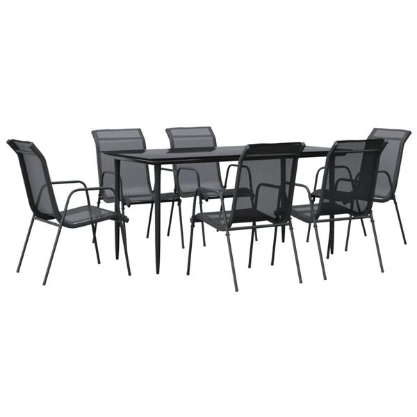 vidaXL 7 Piece Garden Dining Set Black Steel and Textilene