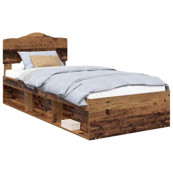 vidaXL Bed Frame with Headboard Old Wood 75 x 190 cm Solid Pine Wood